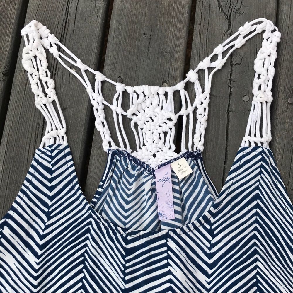 ALYA Navy/White Striped Racerback Crochet Top - Picture 3 of 8
